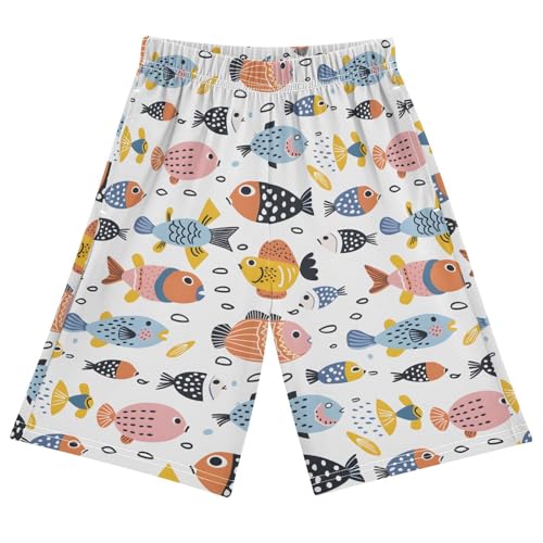 ALAZA Fish Blue White Pajama Shorts Sleep Shorts Pant Lounge Pajama Bottoms Elastic Waist with Pockets