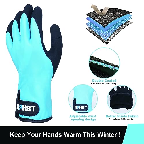 HPHST Work Gloves Winter Waterproof Thermal Warm Winter Gloves Assembly Gloves Grip Winter Work Gloves Work Double Layer Nylon Insulated Gloves (Blue - Image 3