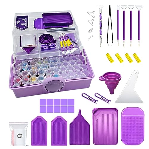 Diamond Painting Storage Containers Tools Accessories Kits with Shockproof Jars,Diamond Art Accessorie Tool Kits Craft Jewelry Bead Rhinestones Organizer Box Diamond Paintings Tools Box (57-Slots)
