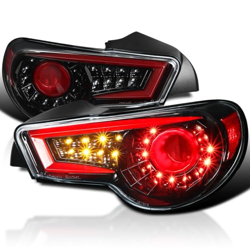Spec-D Tuning Jet Black Housing Red LED Bar Tail Lights Compatible with 2013-2016 Scion FR-S, 2013-2016 Subaru BRZ, Left + Right Pair Assembly