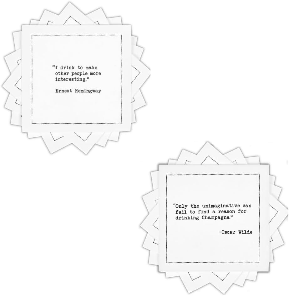 Five Star Napkins Bar/Literary Bar Quotes Bundle Cocktail Napkins, Luxury Cotton Disposable Cocktail Party Napkins with Witty Quotes, 4.5" x 4.5" Home Bars, Game Nights, Beverages, Birthdays