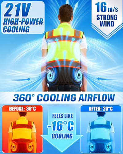 Image of 21V Safety Cooling Fan Vest for Men and Women, With Max 12000 RPM 2 Fan & Up to 16 Hours Runtime 20000mAh Battery