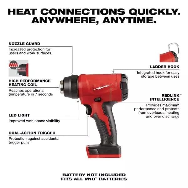 2688-20 For Milwaukee Tool M18 Compact Heat Gun (Tool Only) Length 8.5in Width 6.7in Depth 6.7in