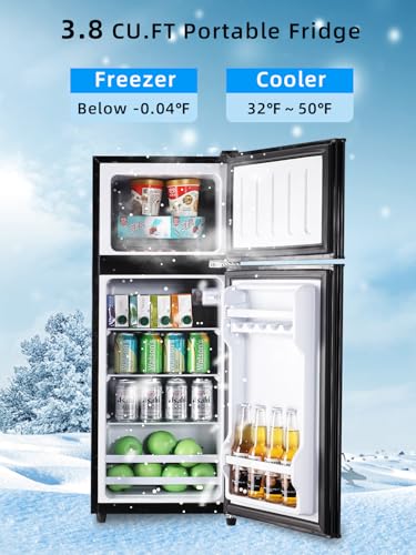 Image of F.W.WOOLWORTHS Refrigerator with Freezer 3.8 Cu.Ft Black | 7 Level Temp Adjustable Thermostat, Compact Fridge with 2 Doors for Office, Kitchen, Dorm and Bedroom, Black