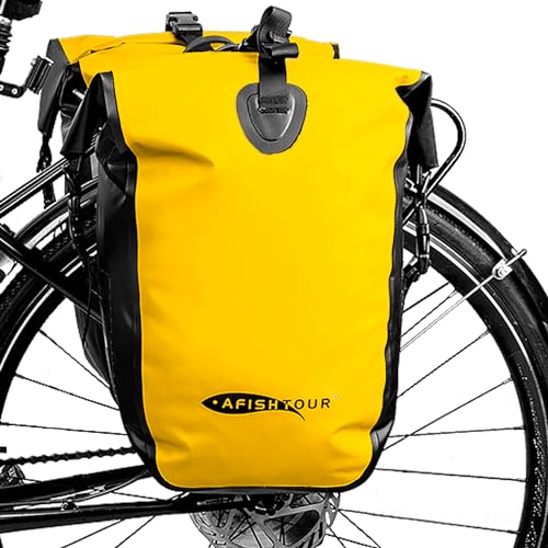 【AFISHTOUR】 25L 自転車パニアバッグ 防水のサイドバッグ 反射マーキング リアシートバッグ 付き ロードバイク乗り、通勤、アウトドアキャンプに適用(イエロー,1個)