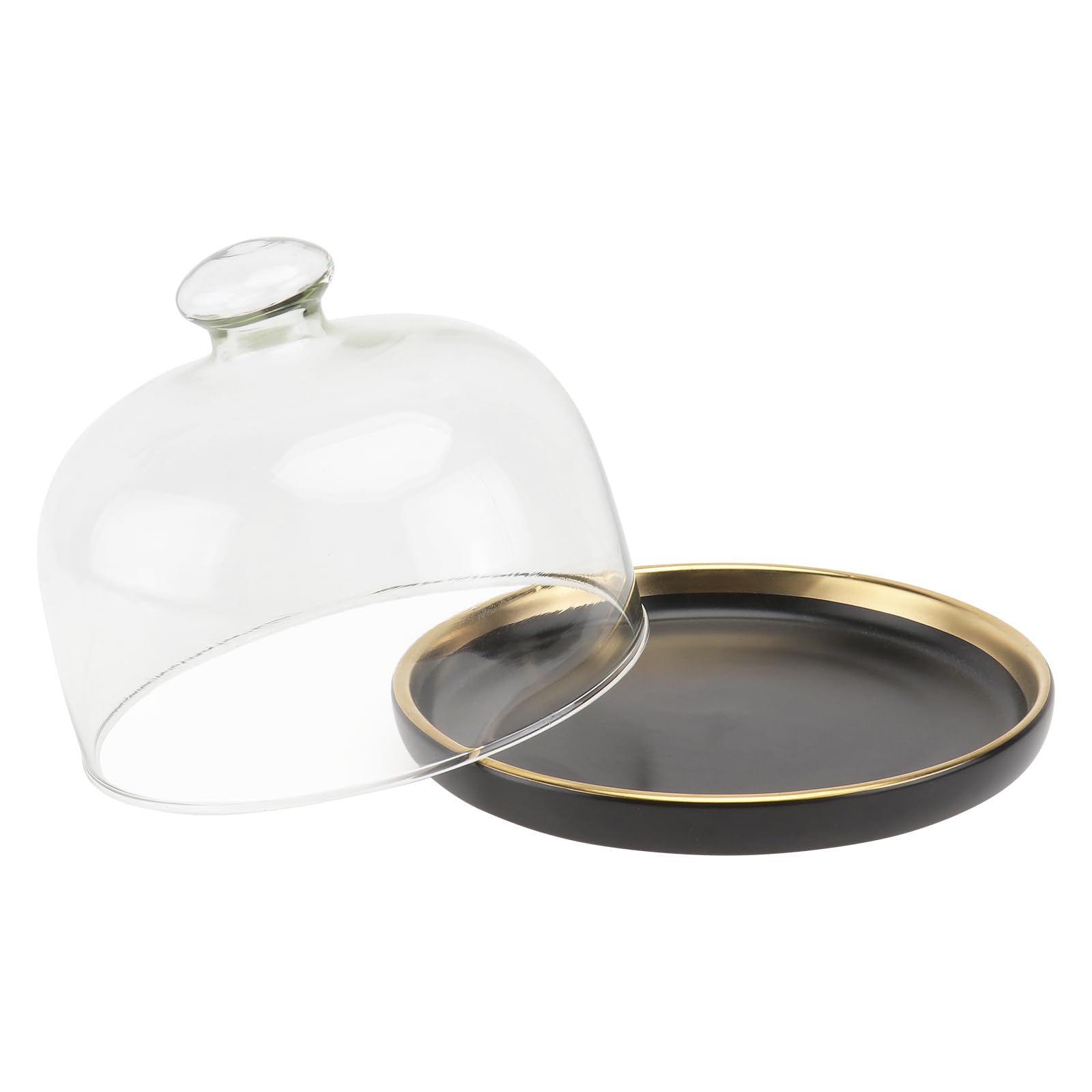 DOITOOL 1 présentoir à gâteau avec Cloche en Verre - Plateau de Service - Plateau à Dessert - Plat à Dessert - Plat à Pain pour crème Fromage, gâteau, Salade - Noir