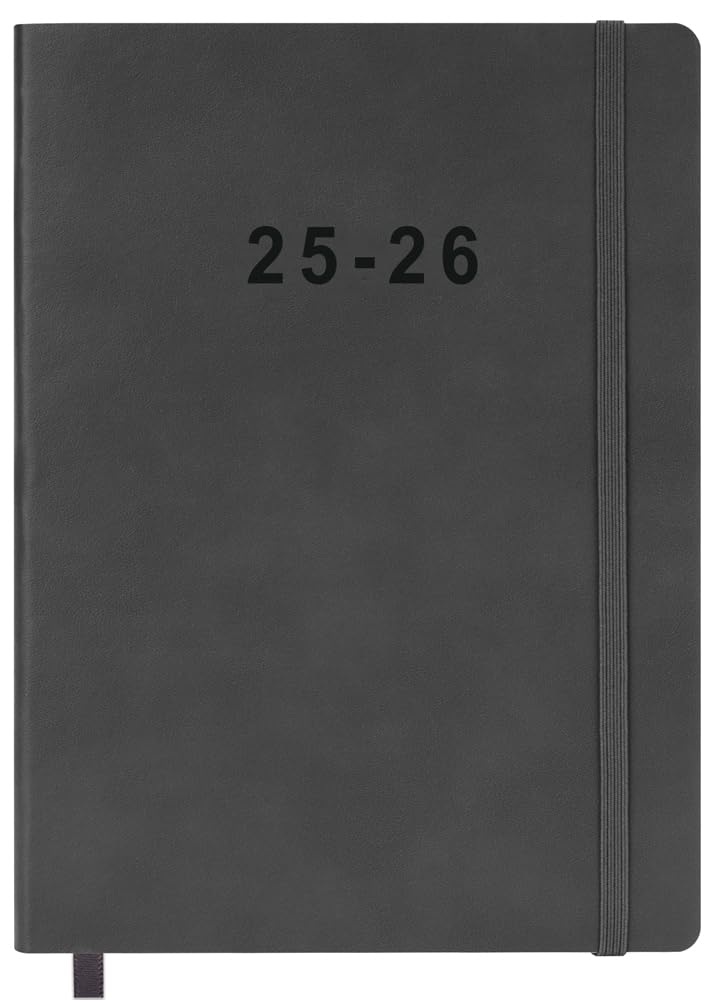 2025-2026 Planner - Weekly and Monthly Planner, July 2025 - June 2026, Vegan Leather Cover, Elastic Closure, 7”x9.25”, Grey