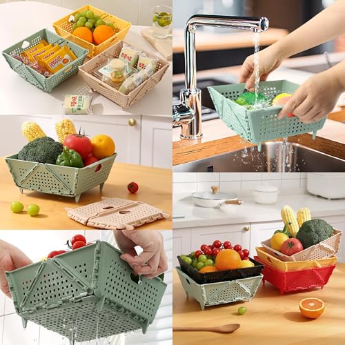 Thickened Collapsible multifunctional Strainers and Colander for Kitchen, Wash Foldable Storage Drain basket for Pasta, Fruit, Vegetables, Berry Space-Saving,Stackable Storage,Self-drain,Food cleaning - Image 7