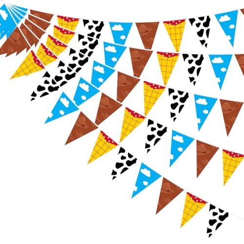 5pcs Bannières de Fête avec Histoire de Dessin Animé, Drapeaux Triangulaires Colorés Décorations de Fête avec Histoire de Dessin Animé pour Décoration...