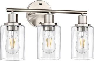 Bathroom Vanity Light Fixtures 3-Light Vintage Industrial Wall Lamp with Clear Glass Shade Edison E27 Bulb Bases Brushed N...