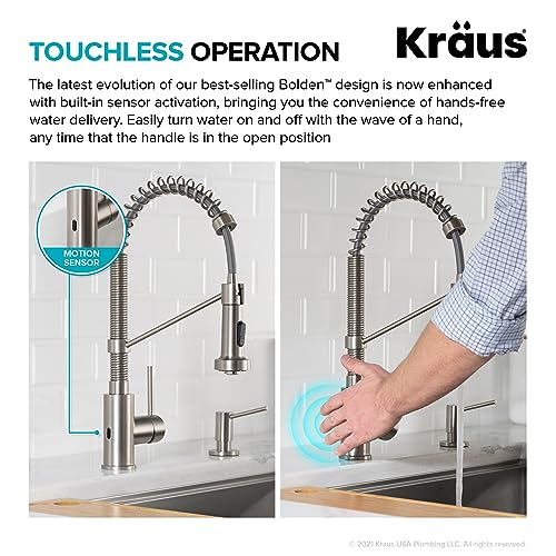 Kraus KSF-1610SFS Bolden Touchless Sensor Commercial Style 2-Function Single Handle Pull Down Kitchen Faucet In Spot-Free Stainless Steel thumb #4