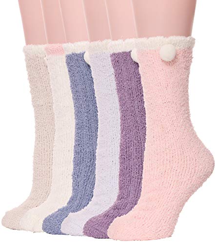 Womens Fuzzy Socks 6 Pairs Soft Warm Fluffy Cozy Cabin Stocking Stuffers Fleece Adult Plush Winter Sleep Slipper Socks (Style A (6 Pairs))
