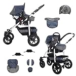 Bebebi Sidney | 3 in 1 Kombi Kinderwagen Set | Hartgummireifen | Farbe: Great Ocean Road (Leinen)