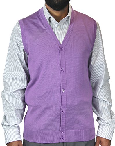 Blue Ocean Solid Color Cardigan Sweater Vest-X-Large Lavender