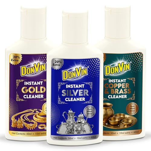 Image of Gold, Silver & Copper Cleaner Combo | Jewellery & Metal Cleaning Kit | Tarnish Remover, Shine Restorer | Scratch-Free & Non-Toxic 60ML Each