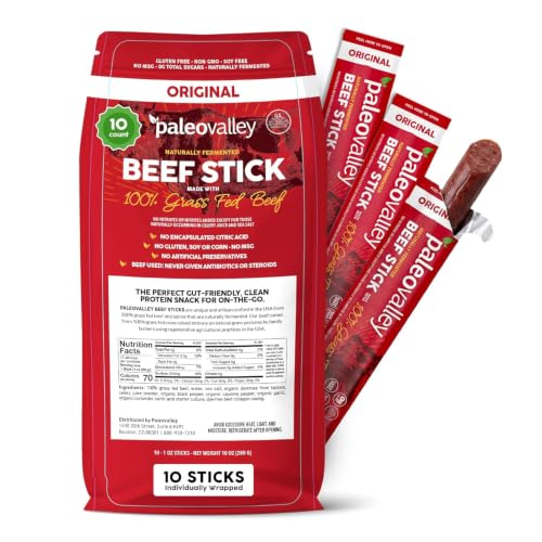 Paleovalley 100% Grass Fed Original Beef Sticks - Delicious Gluten Free Beef Snack - High Protein Keto Friendly