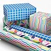 Hallmark Wrapping Paper Mini Rolls, 3-Pack (Blue Plaid, Spring Flowers, Rainbow Stripes) for Birthdays, Baby Showers, Mother’s Day, Any Occasion – 45 Sq. Ft. Total