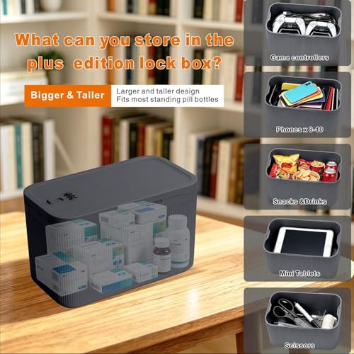 Image of Small Medication Lock Box with Combination Code, Lockable Storage Box for Pills /Snacks /First Aid Kits, Phone /Personal Items, Secure Container for Home /Fridge /Office /Travel- Reusable (Gray)