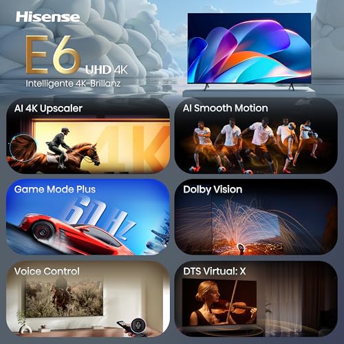 Hisense 58E6DS Fernseher 58 Zoll, 4K UHD Smart TV, Hi-View AI Engine, 60Hz Game Mode Plus, Dolby Vision, AI 4K Upscaler, DTS Virtual: X, AI Smooth Motion, Airplay, Sprachsteuerung[2026] 3