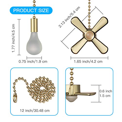 Image of Ceiling Fan Pull Chain Set, Including 4Pcs Beaded Ball Fan Pull Chain Pendant, Extra 8Pcs Pull Loop Connectors, 2Pcs 36 inches Fan Pull Chain Extension. (Brass)