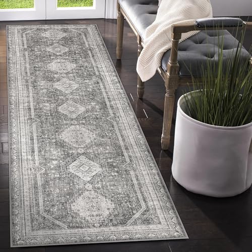 GENIMO 2x6 Non Slip Hallway Runner Rug, Machine Washable, Thin & Low Pile Lightweight for Kitchen, Laundry, Entryway, Bedroom & Living Room, Gray