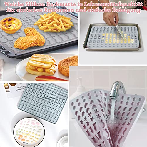 Backmatte Hundekekse Silikon Backmatte Hundeleckerlies 5 Formen in 1 BPA-freie Backunterlage Backform für DIY Hundekekse und Leckerlis (Hellgrau Blau, 130 Gitter, Halbkugel Fischgräte Stern Herzform)