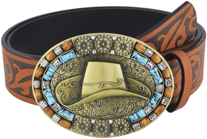 kwoifioy Relief Cowboy Hat Buckle Belt PU Waist Belt Ethnic Style Belt Teens Man Waist Belt Wear-Resistant Belts For Men Belts For Women