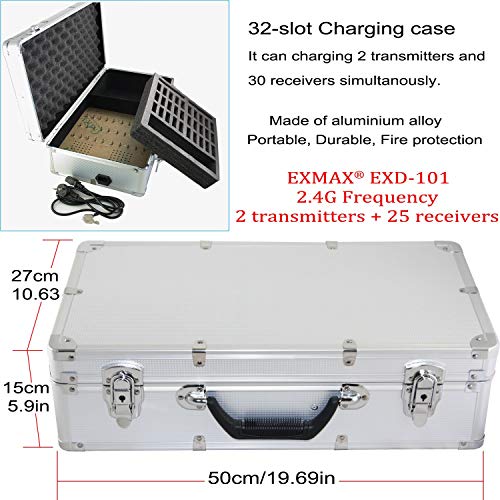 Sistema inalámbrico EXMAX EXD-101 para guías turísticos con transmisión de voz en 2.4 GHz (4 transmisores, 56 receptores y estuche de carga de aluminio con 64 ranuras) miniatura 2