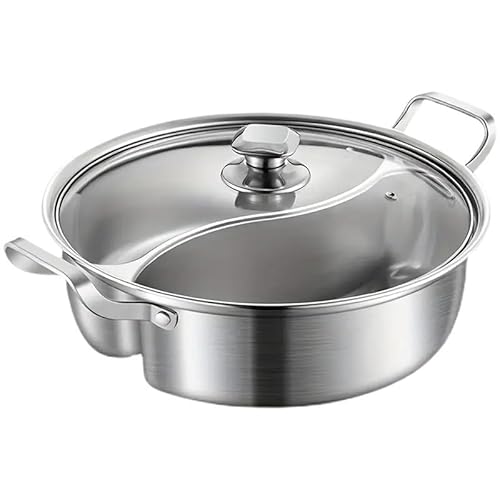 BoBoBn Induction Compatible Home Hot Pot 12.6" Stainless Steel Dual-Flavor Hot Pot with Lid - Thickened, Integrated Design for Home Use, Induction Compatible