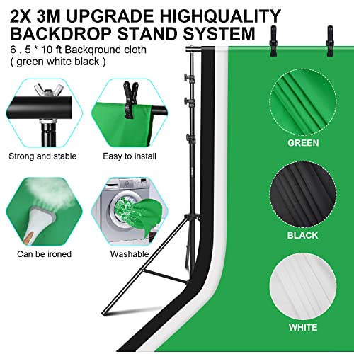 Image of Photography Lighting kit with Backdrops, 8.5x10ft Backdrop Stands, UL Certified 5500K 800W Equivalent 25W LED Umbrella Softbox Continuous Lighting, Photo Studio Equipment for Photo Video Shoot