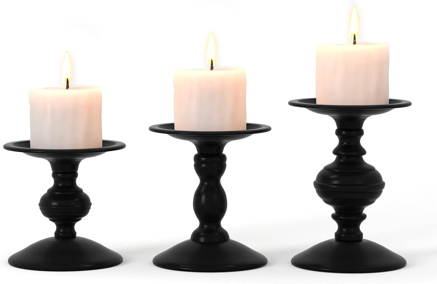 Matte Black Candle Holders Set of 3, Candle Holders for