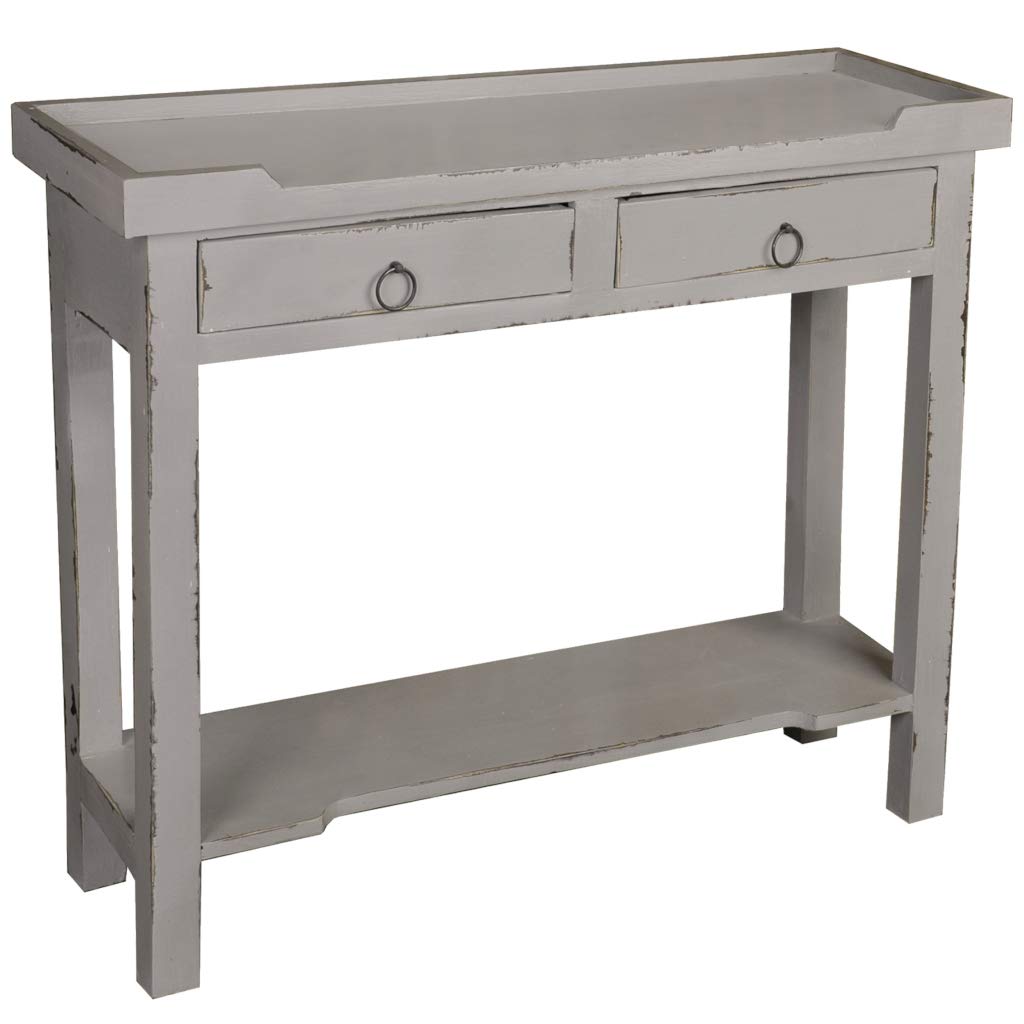 Sunset Trading Shabby Chic Cottage Table, Two Drawer, Antique Gray