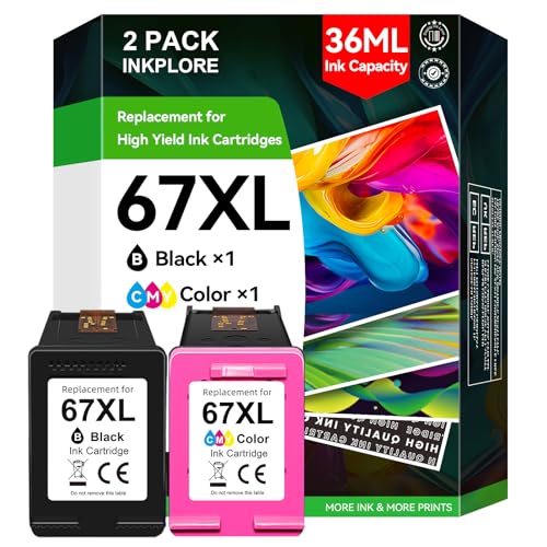 67XL Ink Cartridges Black Color Combo Pack, Compatible for HP Ink 67,...