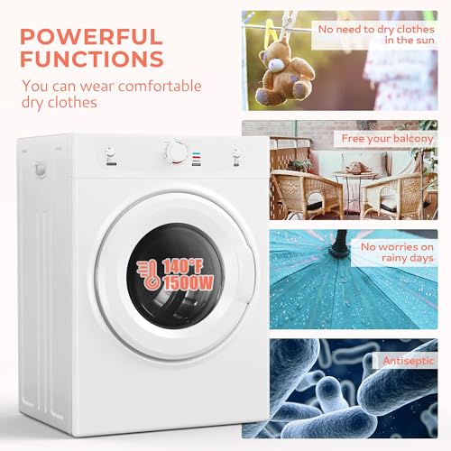 Image of Euhomy Dryer, 3.5 Cu. Ft. 1500W Clothes Dryer, Stainless Steel Tumble Dryer with Exhaust Hose for Home, Apartment, Dorm, White