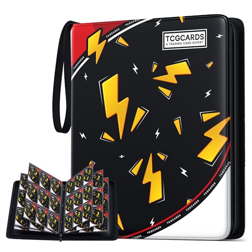 Card Binder for Pokemon Cards 9 Pocket Trading Card Binder Holds 900 Cards with 50 Removable Sleeves 3 Ring Zipper Card Holder Album Book Case for TCG MTG Sports Cards Collection Boys Girls