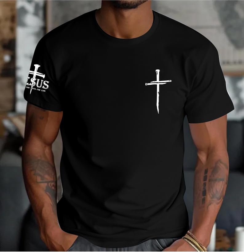 Christian Shirts for Men Oversized Jesus Shirt Faith Cross Graphic Tees God Religious Gifts Short Sleeve Tops3