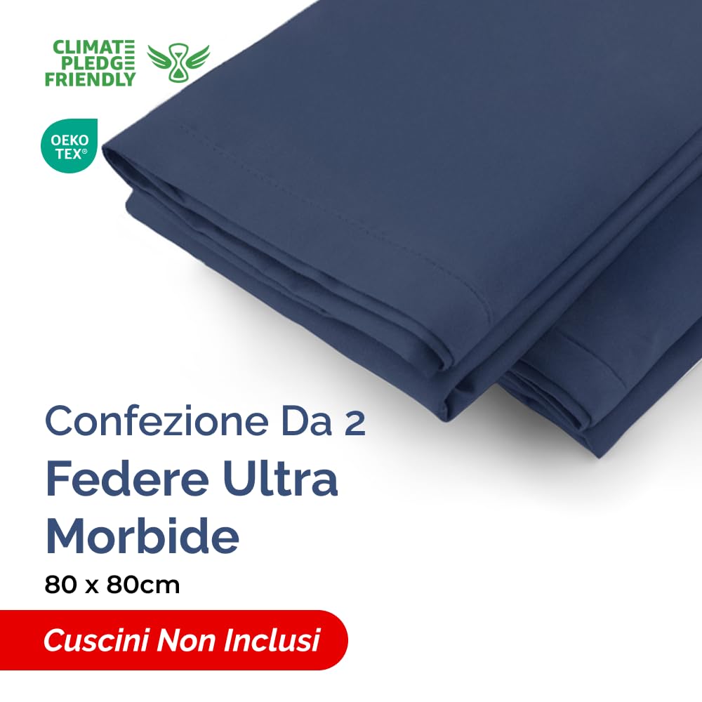 Federa 80x80 Blu marino - Set da 2 - Federe in Microfibra di Alta Qualità - Morbide, Confortevoli e Lavabili in Lavatrice - Federa 80x80 per Cuscini, Set 2 Federe Blu marino - OEKO-TEX Certificato