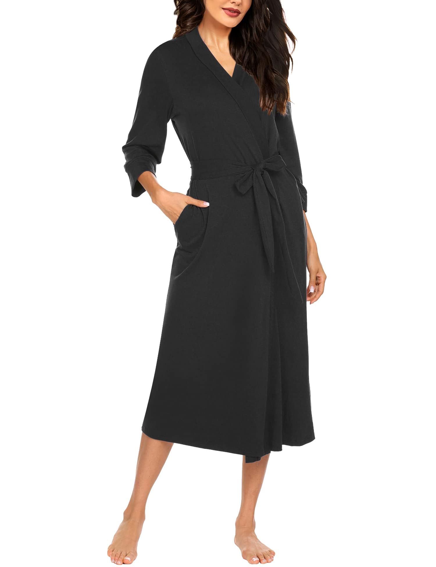 EkouaerWomen Robe Long Dressing Gown Lightweight Kimono Bathrobes Casual Loungewear with Attached belt