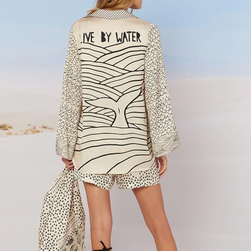 V Neck Beach Shirt Dress and Shorts Set Oversized Long Sleeve Graphic Tee Women Swimsuit Cover Up3