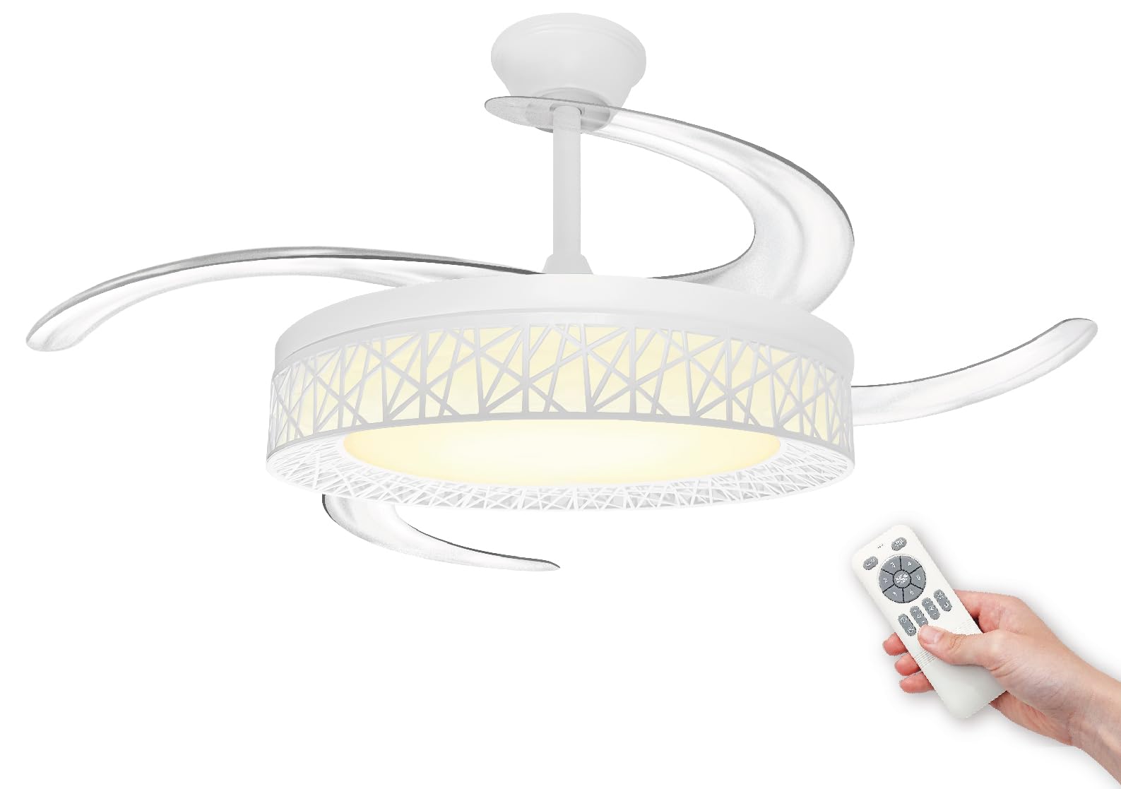 LED ATOMANT Ventilador de Techo con Luz LED 40W, Motor DC 32W, Ø 109cm, CCT, Regulable, 4100LM, 4 Aspas Retractiles, 6 Velocidades Silencioso y Bajo Consumo, Modo Verano Invierno, Con Mando