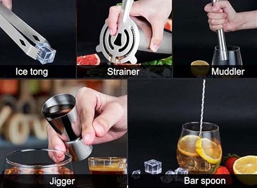 Miniatura 5 de TOEWOE Kit de camarero con soporte, juego de coctelera de 19 piezas para bebidas mixtas, herramienta profesional de barra de acero inoxidable para
