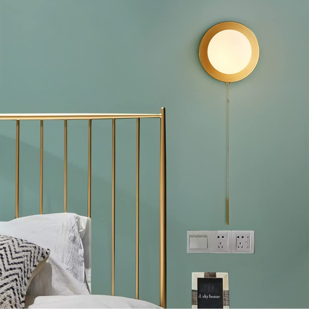 Luxus wandleuchten Schlafzimmer Nachttisch Wandleuchte Moderne Minimalistische Zugschnur Schalter Wandleuchte E27 Warmes Licht Hintergrund Wandleuchte Glas Leselampe Wandhalterung Hardwired Nacht