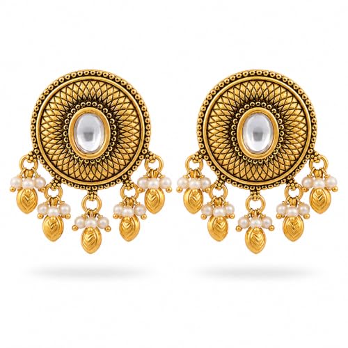 Image of Sayda JewelsGold Plated Antique Traditional Jhumka Earring Indian ethnic Temple design studs Chandbali Style Bridal, Wedding & Festive Jewellery For Women & Girls