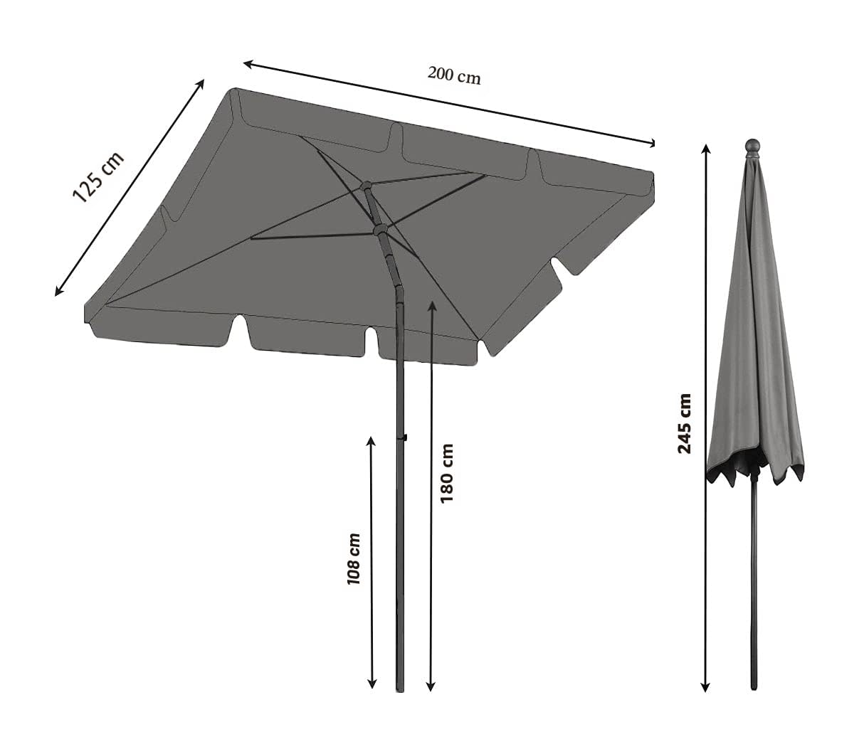 QUICK STAR Ombrellone da Balcone 200x125cm