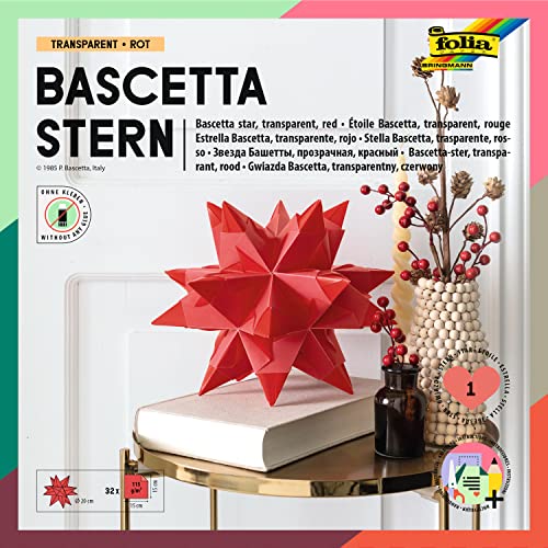 folia 836/1515 - Bastelset Bascetta Stern, Transparent blau, 15 x 15 cm, 32 Blatt, fertige Größe des Papiersterns ca. 20 cm, mit ausführlicher Anleitung - ideal zur zeitlosen Dekoration