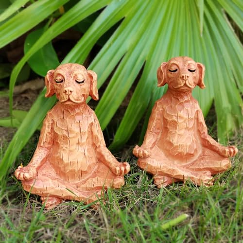 Estatua de perro meditación de resina en pose yoga miniatura 2