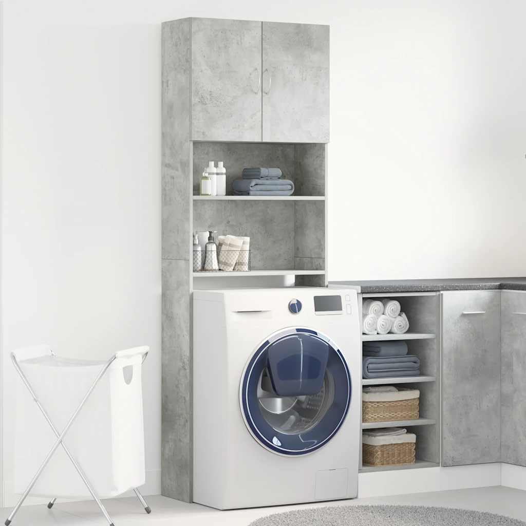 Tidyard Meuble de Machine à Laver Gris béton Bois d'ingénierie, Support de Salle de Bain avec Compartiments, Gain de Place Meuble de Rangement L'étagère de la Machine à Laver