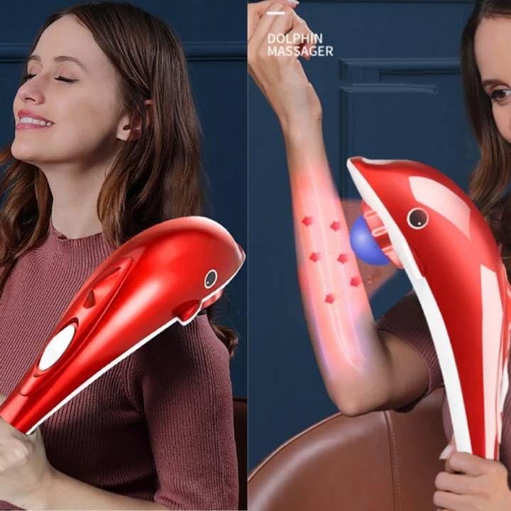 Hand Rückenmassagegerät, Tiefengewebs Percussion Massagegerät in Delfinformtragbares,Massage Delfin mit 3 Köpfen für Nacken und Schulter lindert Müdigkeit (EU)