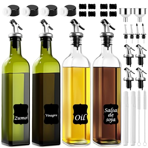 Opiniones y reviews de Aceiteras y recipientes para aliños - los más vendidos. 50 4 pcs Dispensador de Aceite de Oliva, 4 Botella para Aceite, con 8 Vertedores de Acero Inoxidable, 2 Embudo, 8 Etiqueta y 2 Cepillo, 2 Bolígrafo, Ideal para Aceite de Oliva,...
