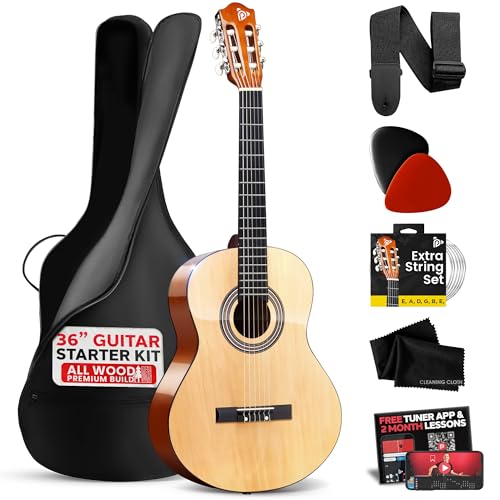 Pyle Beginner Acoustic Guitar Kit, 3/4 Junior Size All Wood...
